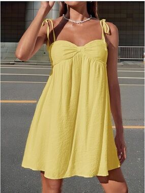 Sunny Yellow Tie-Shoulder Mini Dress